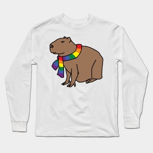 Capybara and Rainbow Pride Flag Scarf Long Sleeve T-Shirt